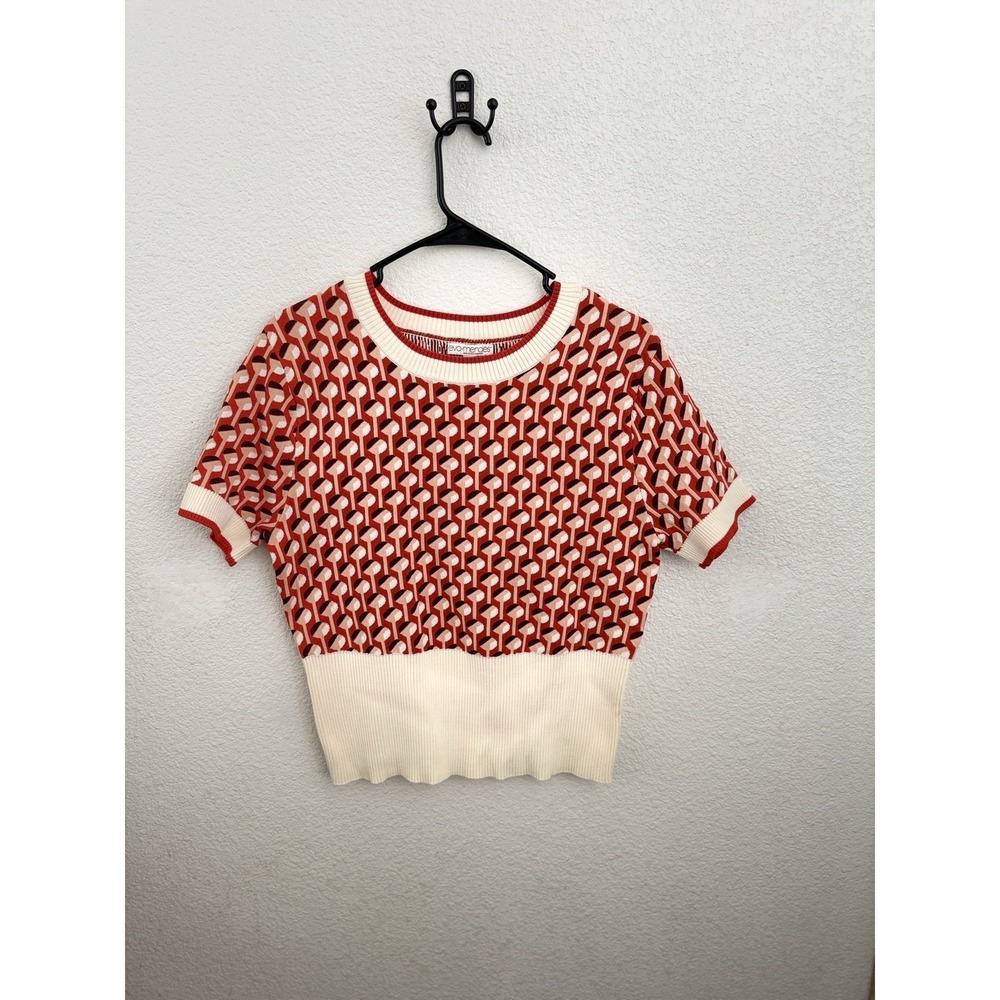 Eva Mendes Sweater Size L Orange Cream Geometric Popsicle Design Short Sleeve